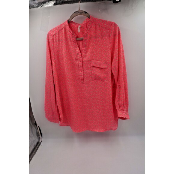 Mittoshop Geometric Patterned Long Sleeve Pink/Grey Office/Casual Blouse Size L - Picture 2 of 9